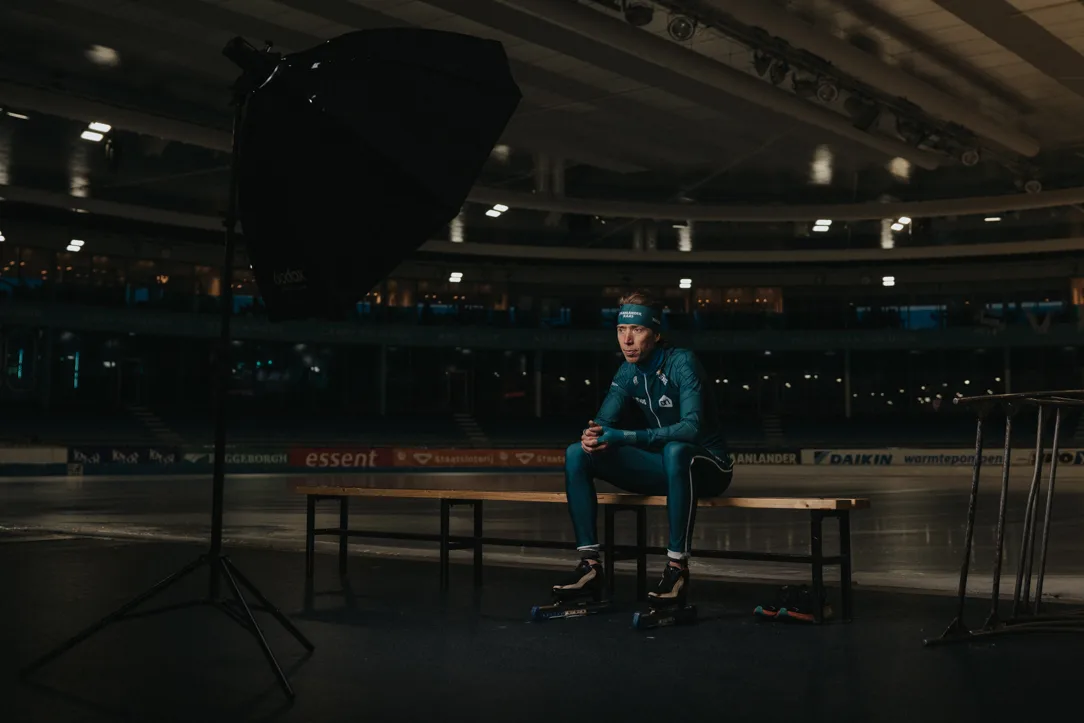 Speed skater in an empty ice rink